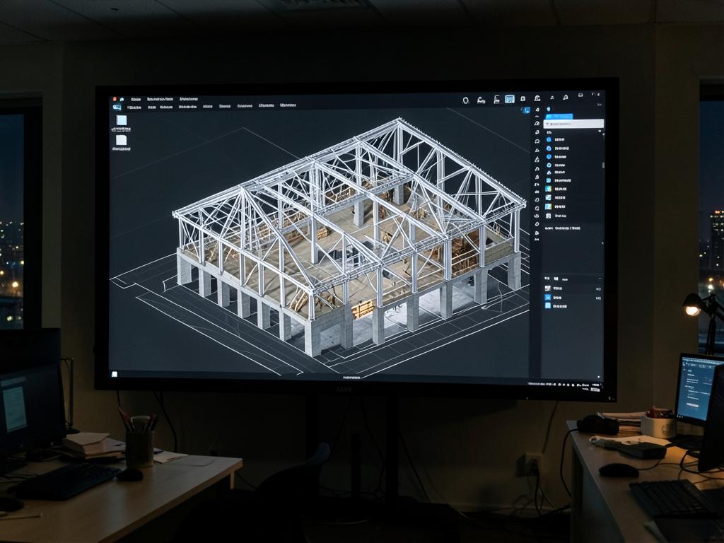 Maquette numérique BIM d'un bâtiment sur écran